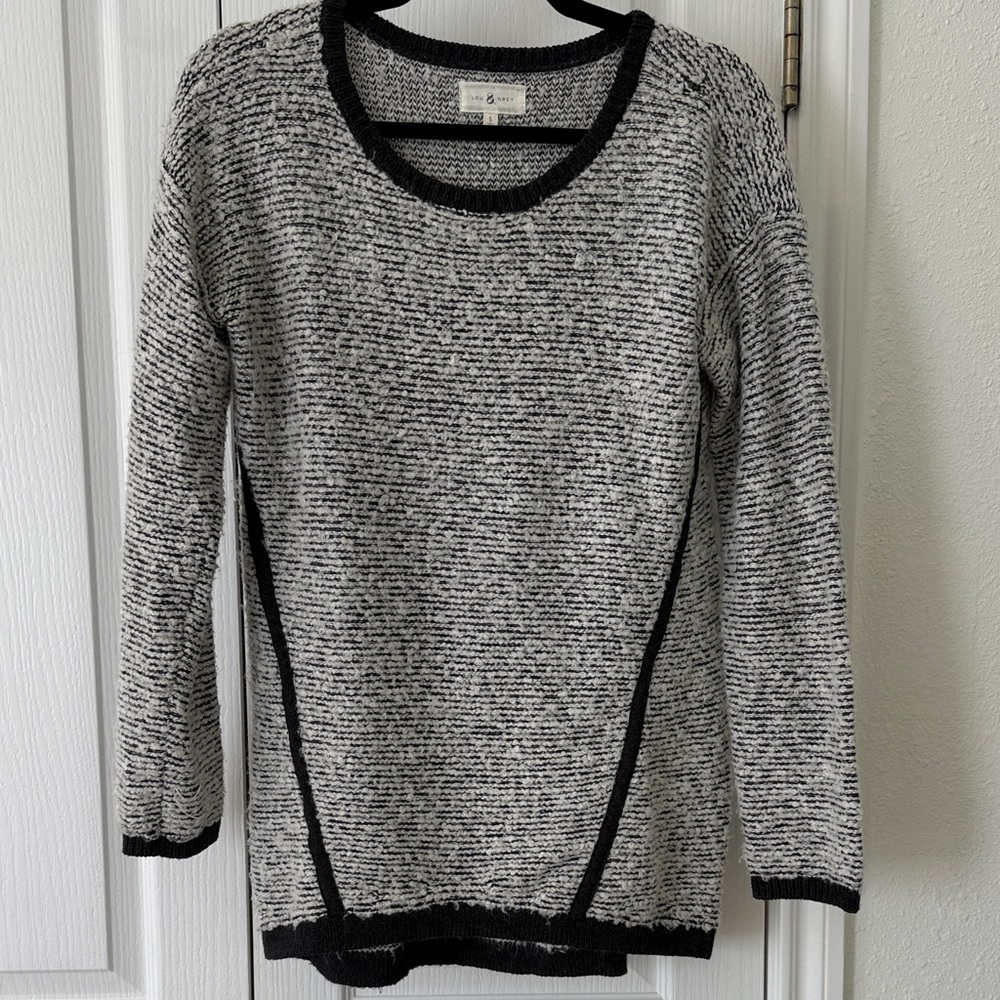 Lou & Grey Black Gray Marled Knit Sweater Contrast Trim Women's Small
